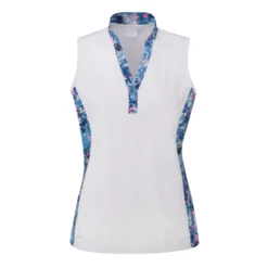 Ping Ladies Bardot Sleeveless Polo Shirt - White/Laguna Multi