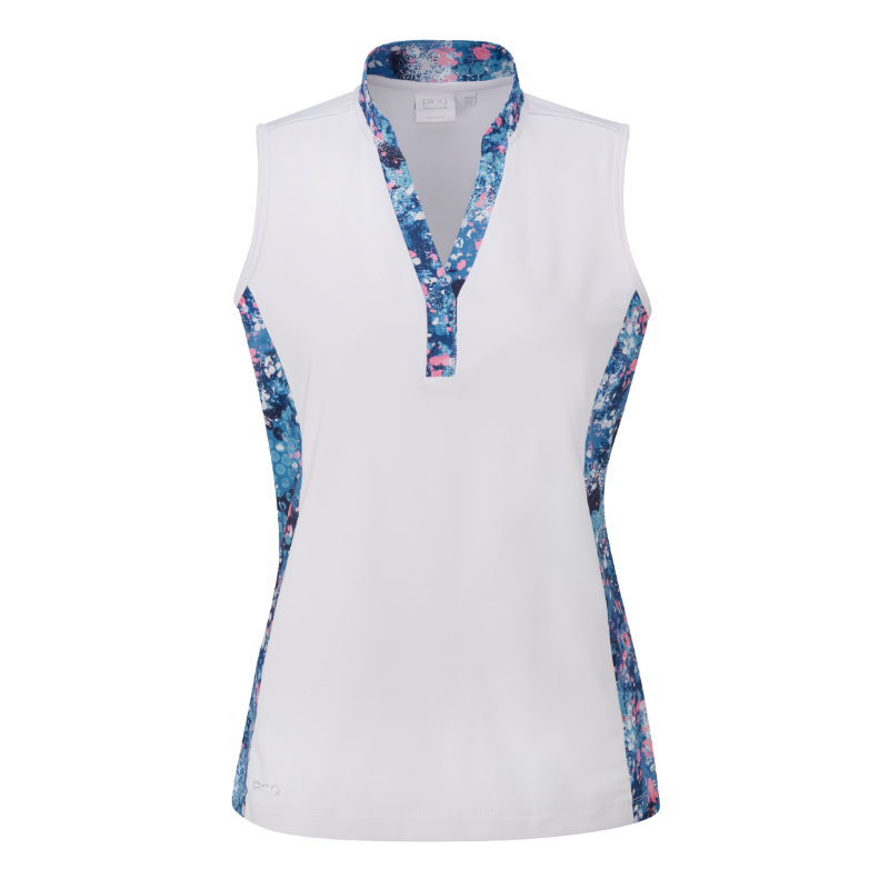 Ping Ladies Bardot Sleeveless Polo Shirt - White/Laguna Multi 3 Ping Ladies Bardot Sleeveless Polo Shirt - White/Laguna Multi