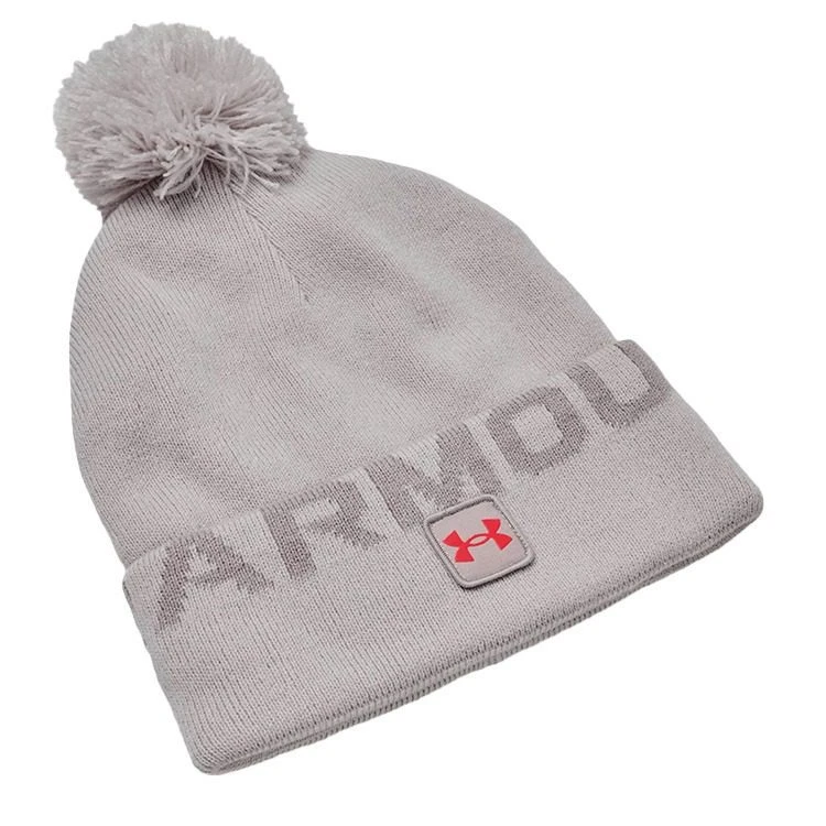 Men's Under Armour Halftime Fleece Pom Golf Beanie - Ghost Gray/Tin/Bolt Red 3 Men's Under Armour Halftime Fleece Pom Golf Beanie - Ghost Gray/Tin/Bolt Red