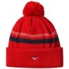 Mizuno Breath Thermo Knit Pom Pom Hat - Red -Golf Equipment Store mizuno breath thermo knit pompom red